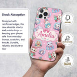 Cute Christmas Kittens Puppies Snow Globes Pink Custom Name Protective Phone Case Mobile Cover Durable Everyday Smartphone Shock Resistant
