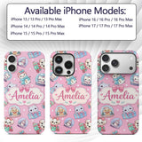 Cute Christmas Kittens Puppies Snow Globes Pink Custom Name Protective Phone Case Mobile Cover Durable Everyday Smartphone Shock Resistant