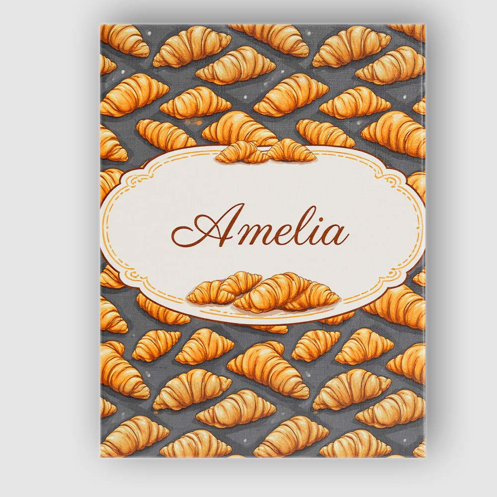 Personalised Name Classic Croissant on Dark Blue Background Repeating Custom Home Unique Canvas Wall Art Print Decor Picture Ready to Hang