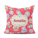 Custom Name Christmas Kittens Puppies Snow Globes Red Background Square Filled Cushion Throw Pillow Sofa Bed Home Decor Zip Washable UK Made