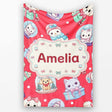 Cute Christmas Kittens Puppies Snow Globes Red Background Seamless  Personalised Custom Name Super Soft Fleece Blanket Bed Sofa Throw