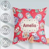 Custom Name Christmas Kittens Puppies Snow Globes Red Background Square Filled Cushion Throw Pillow Sofa Bed Home Decor Zip Washable UK Made