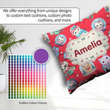 Custom Name Christmas Kittens Puppies Snow Globes Red Background Square Filled Cushion Throw Pillow Sofa Bed Home Decor Zip Washable UK Made