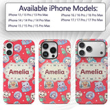 Cute Christmas Kittens Puppies Snow Globes Red Custom Name Protective Phone Case Mobile Cover Durable Everyday Smartphone Shock Resistant