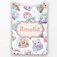 Cute Christmas Kittens Puppies Snow Globes White Background  Personalised Custom Name Super Soft Fleece Blanket Bed Sofa Throw