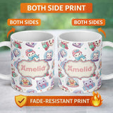 Personalized Custom Name Cute Christmas Kittens Puppies Snow Globes White Background 11oz Ceramic Coffee Tea Mug White Large Handle