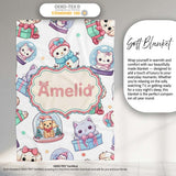 Cute Christmas Kittens Puppies Snow Globes White Background  Personalised Custom Name Super Soft Fleece Blanket Bed Sofa Throw