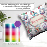 Custom Name Cute Christmas Kittens Puppies Snow White Background Square Filled Cushion Throw Pillow Sofa Bed Home Decor Zip Washable UK Made
