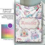 Cute Christmas Kittens Puppies Snow Globes White Background  Personalised Custom Name Super Soft Fleece Blanket Bed Sofa Throw
