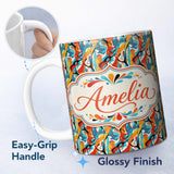 Personalized Custom Name Abstract Graffiti Brush Stroke Seamless Pattern Bold Urban Artistic 11oz Ceramic Coffee Tea Mug White Large Handle