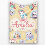 Cute Christmas Kittens Puppies Snow Globes Gold Background Seamless  Personalised Custom Name Super Soft Fleece Blanket Bed Sofa Throw