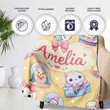 Cute Christmas Kittens Puppies Snow Globes Gold Background Seamless  Personalised Custom Name Super Soft Fleece Blanket Bed Sofa Throw