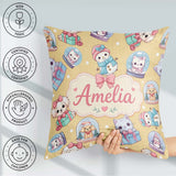 Custom Name Kittens Puppies Snow Globes Gold Background Seamless Square Filled Cushion Throw Pillow Sofa Bed Home Decor Zip Washable UK Made