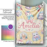 Cute Christmas Kittens Puppies Snow Globes Gold Background Seamless  Personalised Custom Name Super Soft Fleece Blanket Bed Sofa Throw