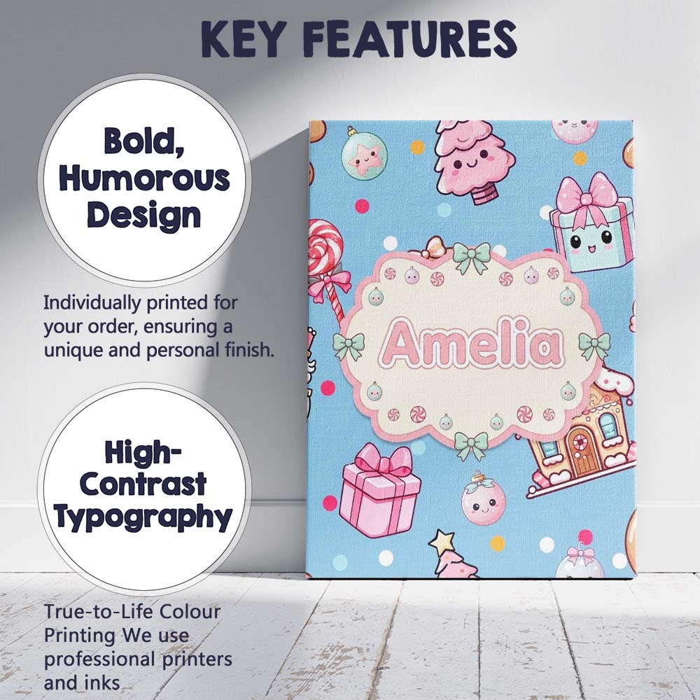 Personalised Name Cute Gingerbread Candy Custom  Unique Gift Idea Elegant Feature Canvas Wall Art Print Decor Picture Ready to Hang