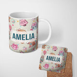 Personalized Custom Name Cute Gingerbread Candy House Sweets Cream Background Seamless 11oz Ceramic Coffee Tea Mug White Large Handle