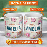 Personalized Custom Name Cute Gingerbread Candy House Sweets Cream Background Seamless 11oz Ceramic Coffee Tea Mug White Large Handle