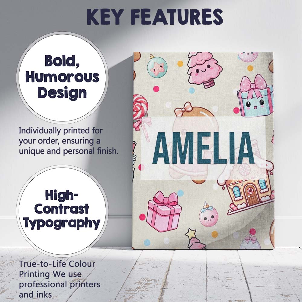 Personalised Name Cute Gingerbread Candy Custom  Unique Gift Idea Elegant Feature Canvas Wall Art Print Decor Picture Ready to Hang