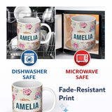 Personalized Custom Name Cute Gingerbread Candy House Sweets Cream Background Seamless 11oz Ceramic Coffee Tea Mug White Large Handle