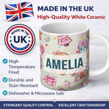 Personalized Custom Name Cute Gingerbread Candy House Sweets Cream Background Seamless 11oz Ceramic Coffee Tea Mug White Large Handle