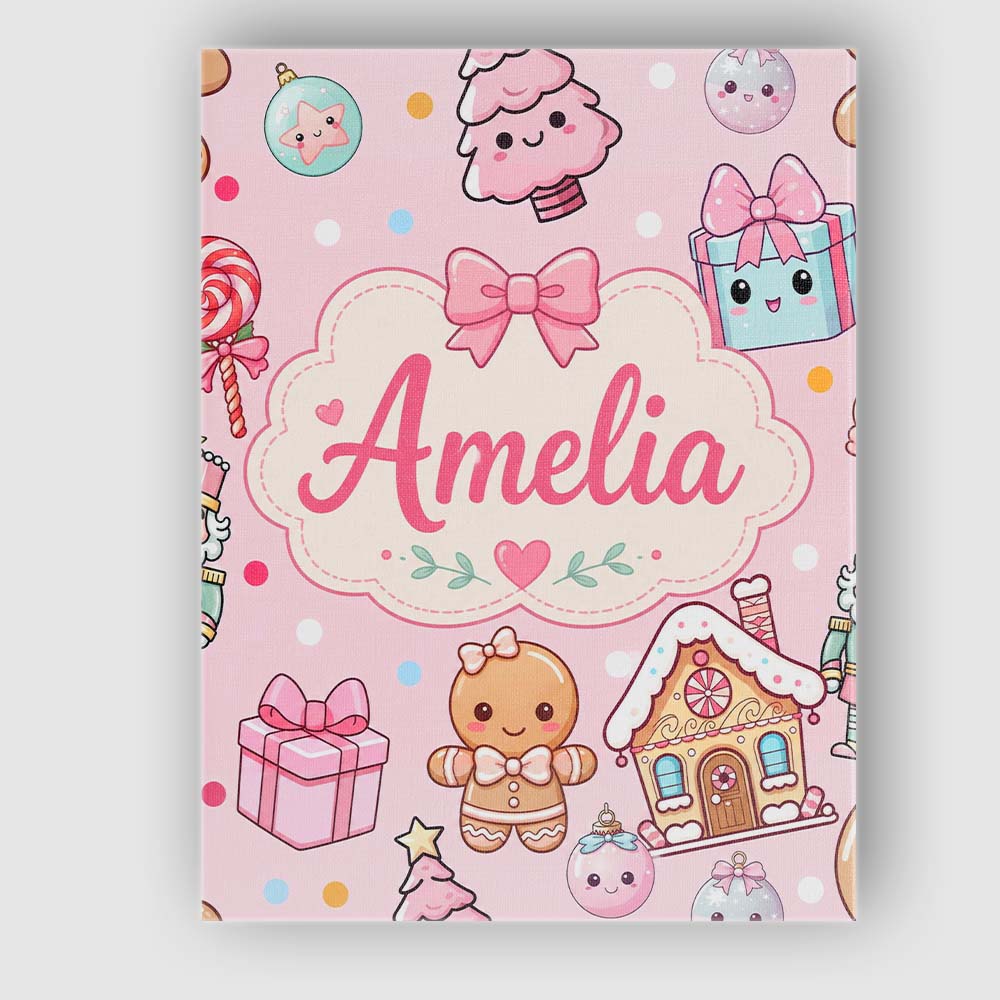 Personalised Name Cute Gingerbread Candy Custom  Unique Gift Idea Elegant Feature Canvas Wall Art Print Decor Picture Ready to Hang