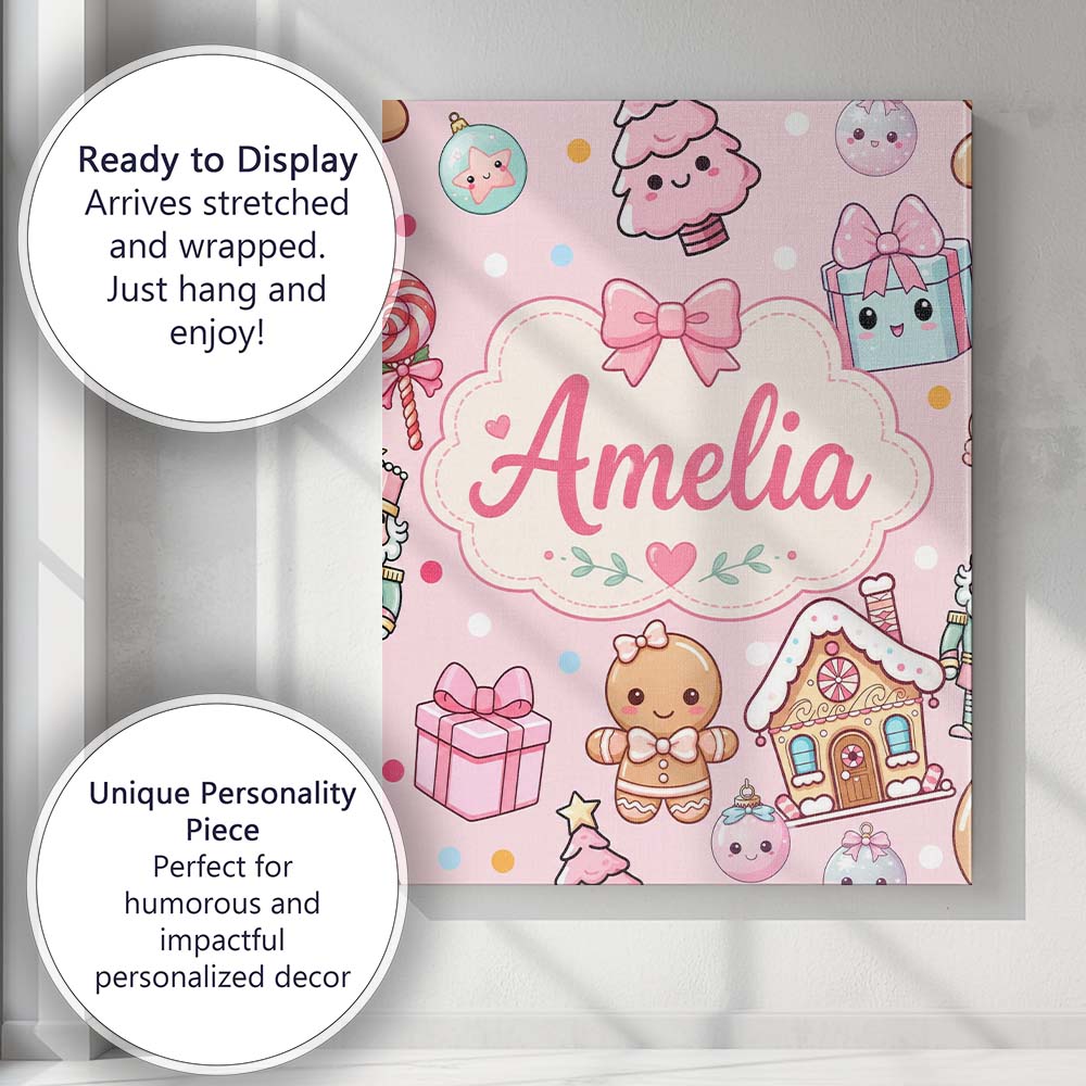 Personalised Name Cute Gingerbread Candy Custom  Unique Gift Idea Elegant Feature Canvas Wall Art Print Decor Picture Ready to Hang