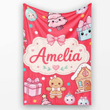 Cute Gingerbread Girl Candy House Sweets Red Background Seamless  Personalised Custom Name Super Soft Fleece Blanket Bed Sofa Throw
