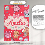 Cute Gingerbread Girl Candy House Sweets Red Background Seamless  Personalised Custom Name Super Soft Fleece Blanket Bed Sofa Throw