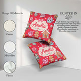 Custom Name Cute Girl Candy House Sweets Red Background Seamless Square Filled Cushion Throw Pillow Sofa Bed Home Decor Zip Washable UK Made