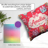 Custom Name Cute Girl Candy House Sweets Red Background Seamless Square Filled Cushion Throw Pillow Sofa Bed Home Decor Zip Washable UK Made