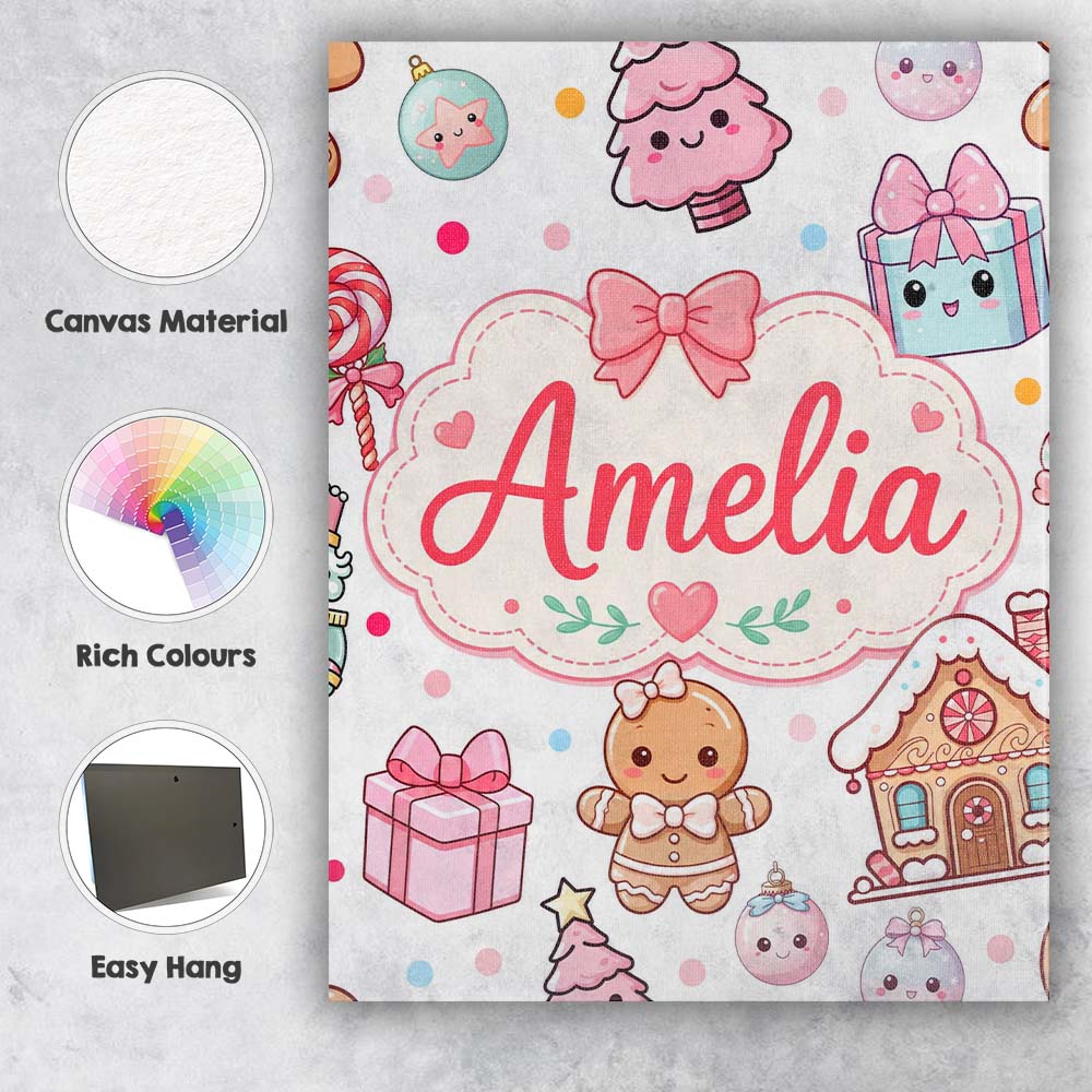 Personalised Name Cute Gingerbread Girl Custom  Modern Room Accent Elegant Feature Canvas Wall Art Print Decor Picture Ready to Hang