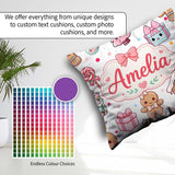 Custom Name Gingerbread Girl Candy House Sweets Grey Background Square Filled Cushion Throw Pillow Sofa Bed Home Decor Zip Washable UK Made