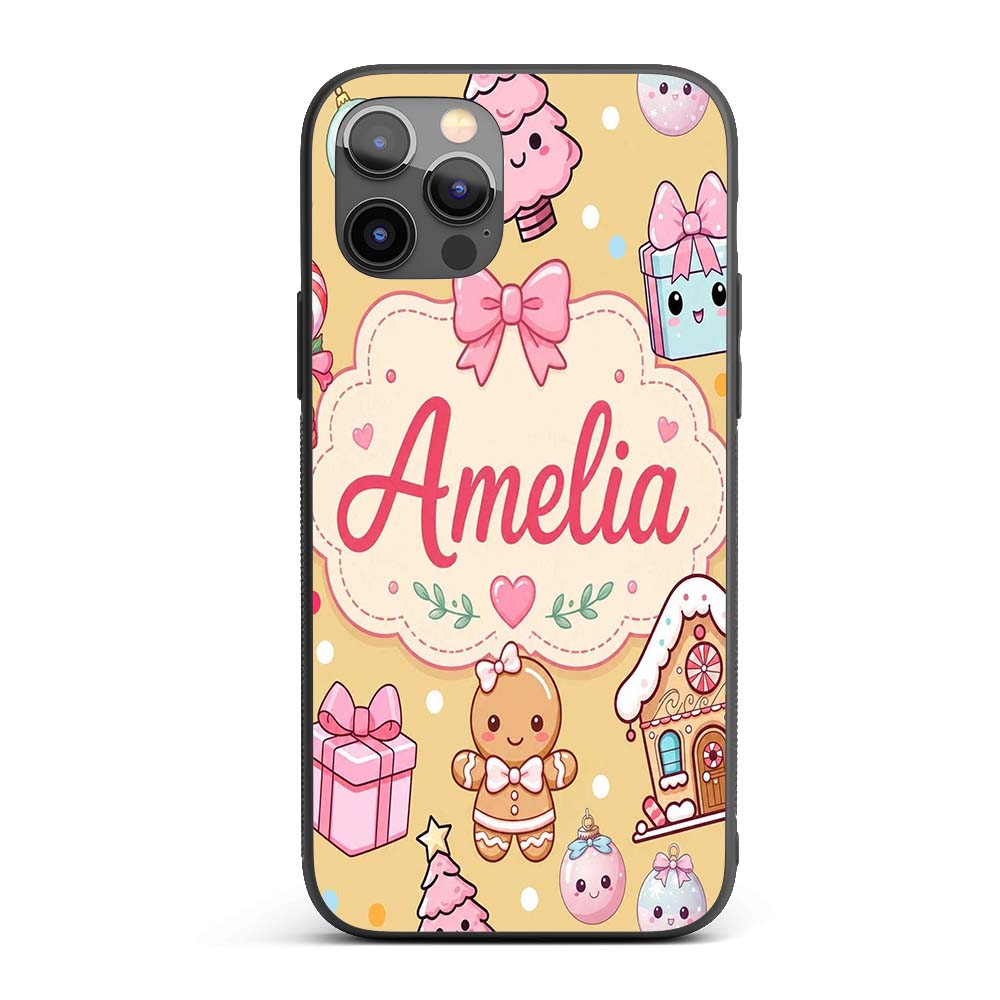 Cute Gingerbread Girl Candy House Sweets Gold Custom Name Protective Phone Case Mobile Cover Durable Everyday Smartphone Shock Resistant