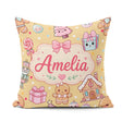 Custom Name Gingerbread Girl Candy House Sweets Gold Background Square Filled Cushion Throw Pillow Sofa Bed Home Decor Zip Washable UK Made