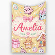 Cute Gingerbread Girl Candy House Sweets Gold Background Seamless  Personalised Custom Name Super Soft Fleece Blanket Bed Sofa Throw