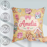 Custom Name Gingerbread Girl Candy House Sweets Gold Background Square Filled Cushion Throw Pillow Sofa Bed Home Decor Zip Washable UK Made