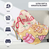 Cute Gingerbread Girl Candy House Sweets Gold Background Seamless  Personalised Custom Name Super Soft Fleece Blanket Bed Sofa Throw
