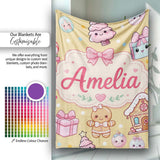 Cute Gingerbread Girl Candy House Sweets Gold Background Seamless  Personalised Custom Name Super Soft Fleece Blanket Bed Sofa Throw