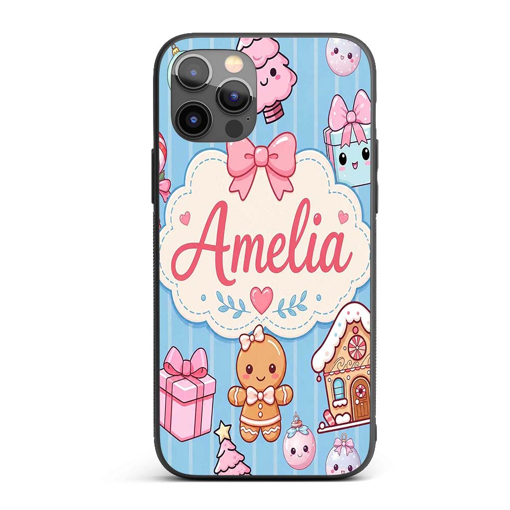 Cute Gingerbread Girl Candy House Sweet Blue Custom Name Protective Phone Case Mobile Cover Durable Everyday Smartphone Shock Resistant