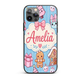 Cute Gingerbread Girl Candy House Sweet Blue Custom Name Protective Phone Case Mobile Cover Durable Everyday Smartphone Shock Resistant