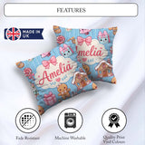 Custom Name Cute Gingerbread Girl Candy House Sweet Blue Stripe Square Filled Cushion Throw Pillow Sofa Bed Home Decor Zip Washable UK Made