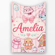 Cute Gingerbread Girl Candy House Sweet Pink Stripe Background  Personalised Custom Name Super Soft Fleece Blanket Bed Sofa Throw