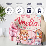 Cute Gingerbread Girl Candy House Sweet Pink Stripe Background  Personalised Custom Name Super Soft Fleece Blanket Bed Sofa Throw