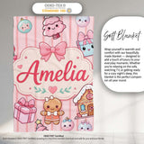 Cute Gingerbread Girl Candy House Sweet Pink Stripe Background  Personalised Custom Name Super Soft Fleece Blanket Bed Sofa Throw