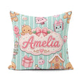 Custom Name Cute Gingerbread Girl Candy House Sweet Mint Stripe Square Filled Cushion Throw Pillow Sofa Bed Home Decor Zip Washable UK Made