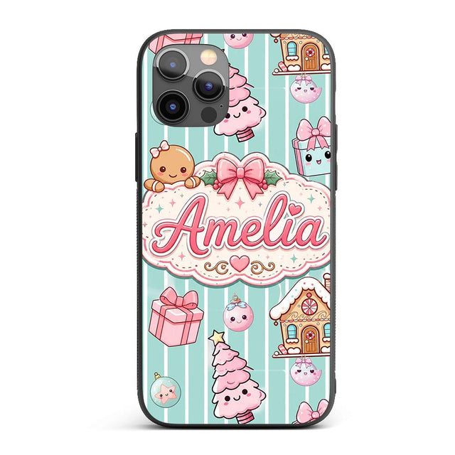 Cute Gingerbread Girl Candy House Sweet Mint Custom Name Protective Phone Case Mobile Cover Durable Everyday Smartphone Shock Resistant