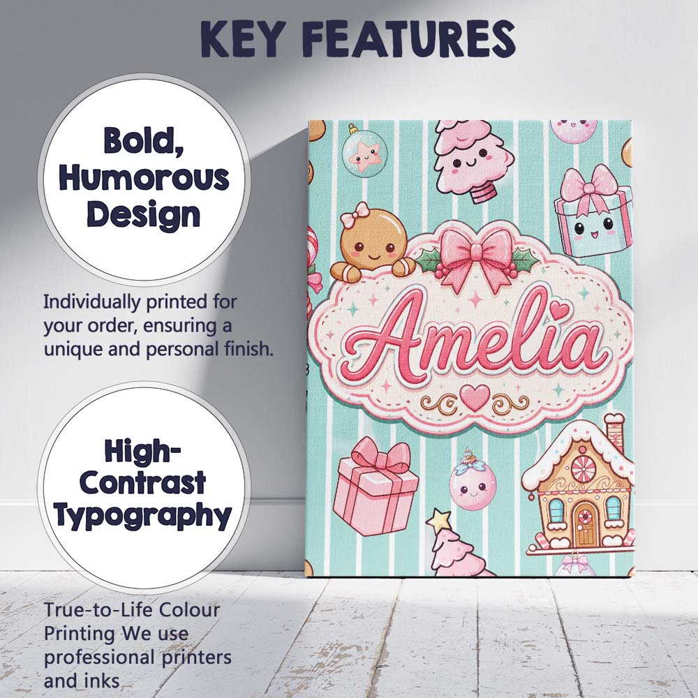 Personalised Name Cute Gingerbread Girl Custom  Modern Room Accent Elegant Feature Canvas Wall Art Print Decor Picture Ready to Hang