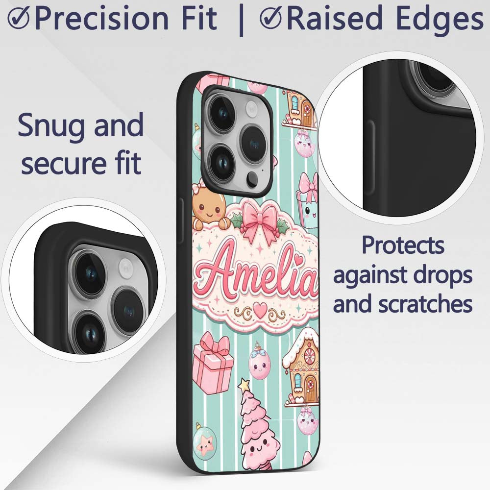 Cute Gingerbread Girl Candy House Sweet Mint Custom Name Protective Phone Case Mobile Cover Durable Everyday Smartphone Shock Resistant