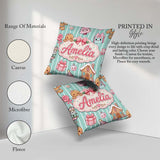 Custom Name Cute Gingerbread Girl Candy House Sweet Mint Stripe Square Filled Cushion Throw Pillow Sofa Bed Home Decor Zip Washable UK Made
