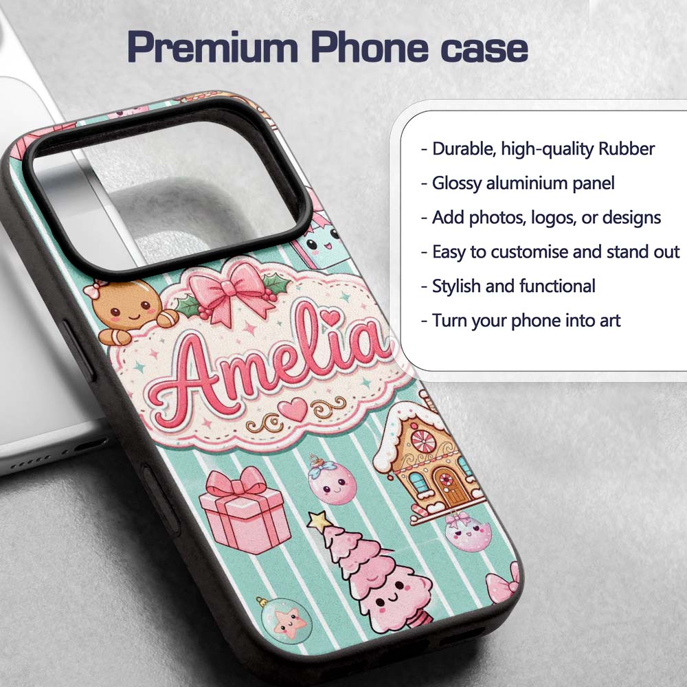 Cute Gingerbread Girl Candy House Sweet Mint Custom Name Protective Phone Case Mobile Cover Durable Everyday Smartphone Shock Resistant
